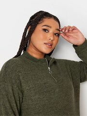 Yours Curve Green Light Soft Touch Zip Neck Jumper Dress - Image 4 of 4