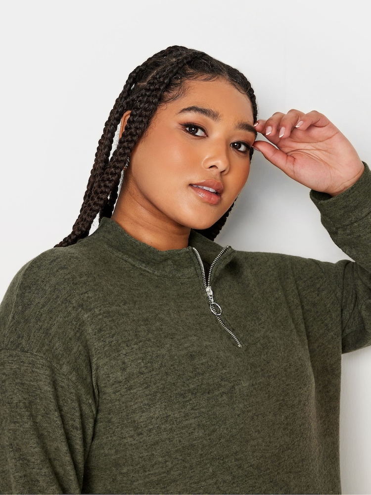 Yours Curve Green Light Soft Touch Zip Neck Jumper Dress - Image 4 of 4