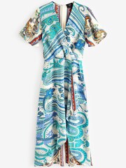 AX Paris Cream Paisley Printed Butterfly Sleeve Wrap Over Midi Dress - Image 5 of 5