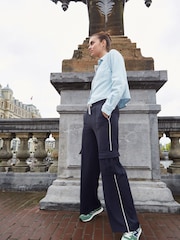 Navy Blue Side Stripe Wide Leg Trousers - Image 1 of 1