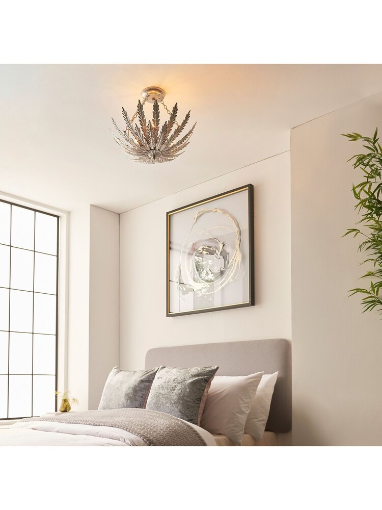 Gallery Home Silver Daphnie Silver Leaf 3 Bulb Ceiling Light - Image 1 of 5