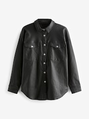 Black Coated Denim Oversized Shirt - Image 6 of 7