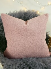 furn. Powder Pink Malham Teddy Borg Fleece Polyester Filled Cushion - Image 1 of 4