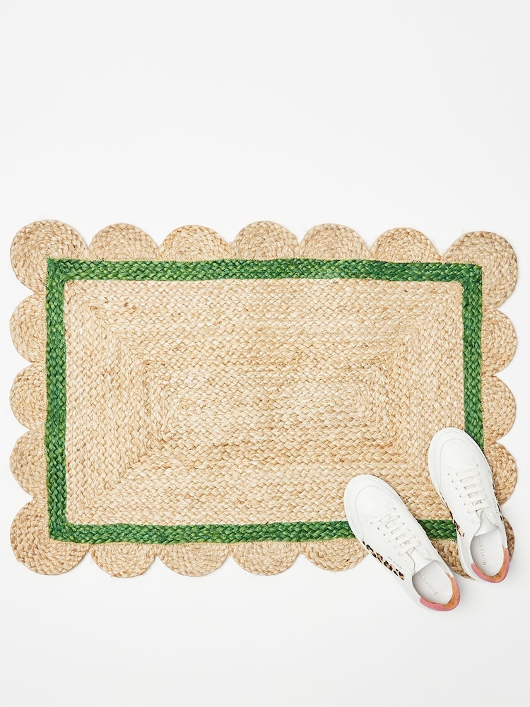 Oliver Bonas Green Scalloped Jute Doormat - Image 1 of 4