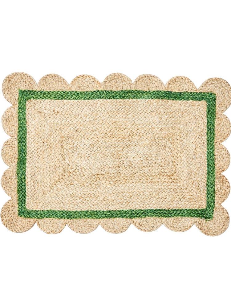 Oliver Bonas Green Scalloped Jute Doormat - Image 2 of 4