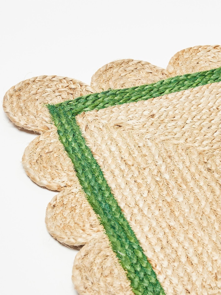 Oliver Bonas Green Scalloped Jute Doormat - Image 4 of 4
