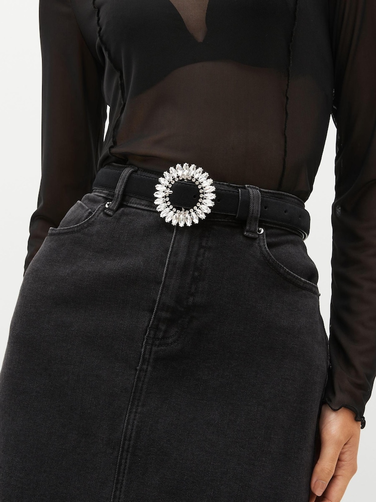 Black Jewel Buckle Skinny Belt - Image 1 of 4 Black Jewel Buckle Skinny Belt - Image 1 of 4