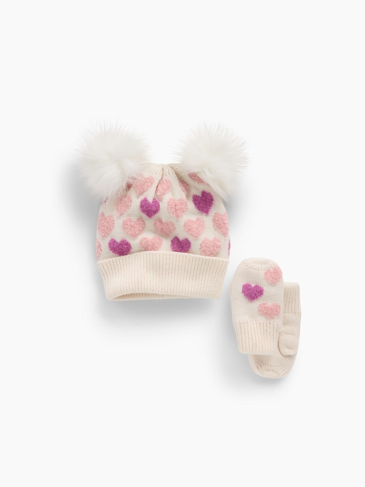 Gap Heart Print Pom Beanie and Mittens Set - Image 1 of 1 Gap Heart Print Pom Beanie and Mittens Set - Image 1 of 1