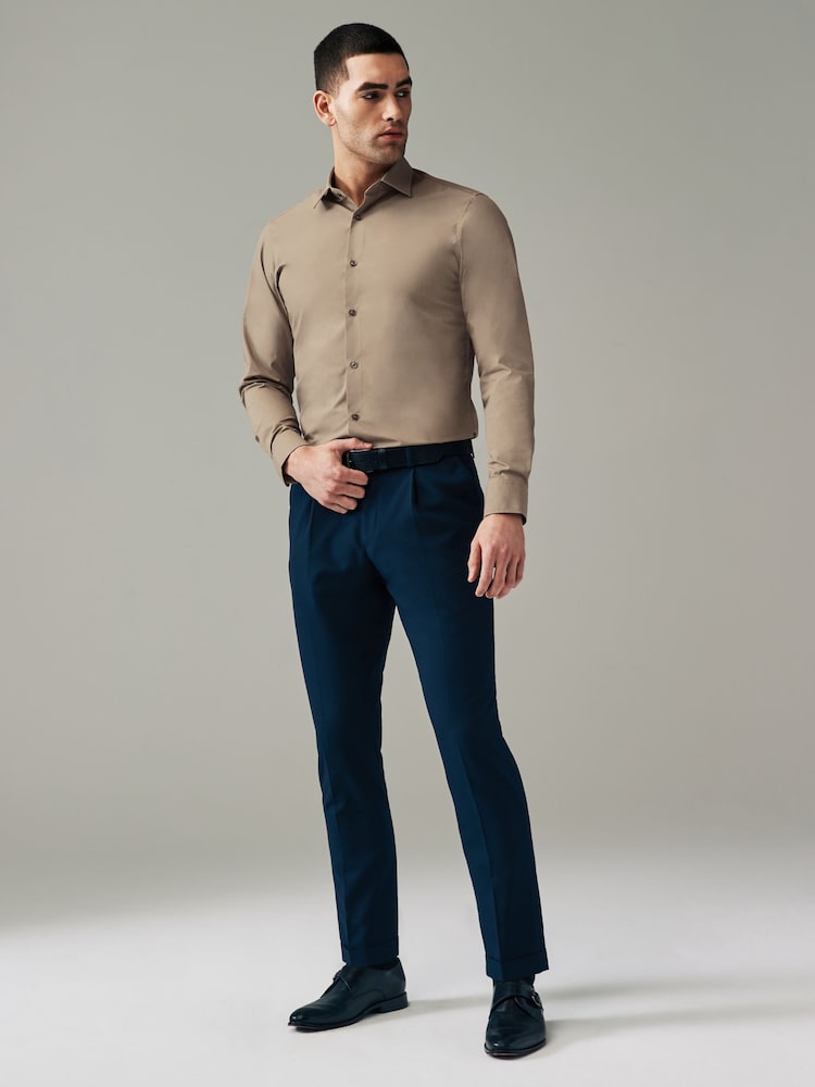 Neutral Brown Slim Fit Easy Care Single Cuff Shirt - Image 2 of 4