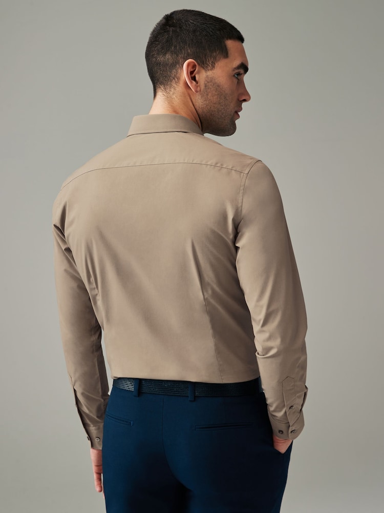 Naturel bruin - Slim Fit - Strijkvrij net overhemd met enkele manchet - Image 3 of 4
