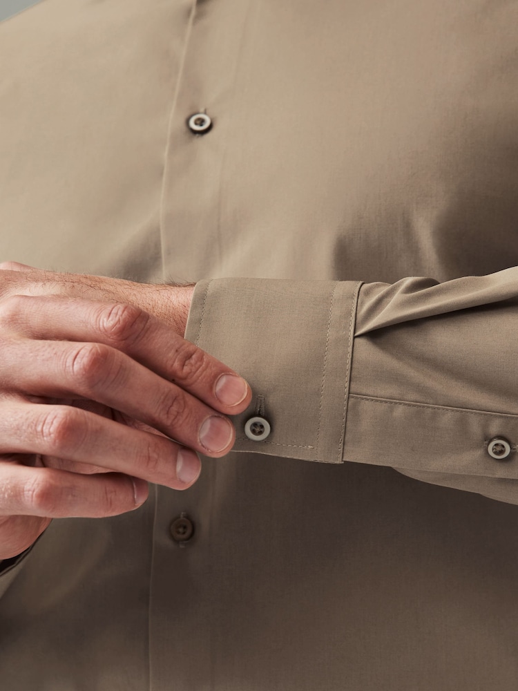 Neutral Brown Slim Fit Easy Care Single Cuff Shirt - Image 4 of 4