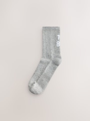 Navy Blue/Red '1982' Slogan Cushion Sole Ribbed Sport Ankle With Arch Support Socks 3 Pack - Image 2 of 6