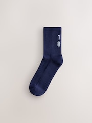 Navy Blue/Red '1982' Slogan Cushion Sole Ribbed Sport Ankle With Arch Support Socks 3 Pack - Image 3 of 6