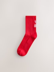 Navy Blue/Red '1982' Slogan Cushion Sole Ribbed Sport Ankle With Arch Support Socks 3 Pack - Image 4 of 6