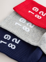 Navy Blue/Red '1982' Slogan Cushion Sole Ribbed Sport Ankle With Arch Support Socks 3 Pack - Image 5 of 6