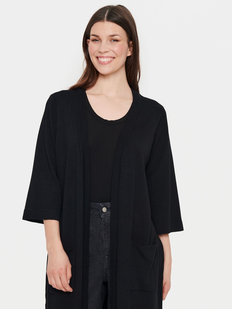 Saint Tropez Kila Half Sleeve Long Black Cardigan - Image 1 of 6 Saint Tropez Kila Half Sleeve Long Black Cardigan - Image 1 of 6