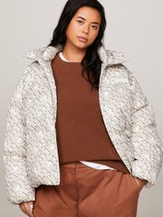 Tommy Hilfiger White Curve Abstract Logo New York Puffer Jacket - Image 1 of 8