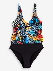 Simply Be Magisculpt Black Butterfly Print Twist Front Blouson Swimsuit - Image 5 of 6