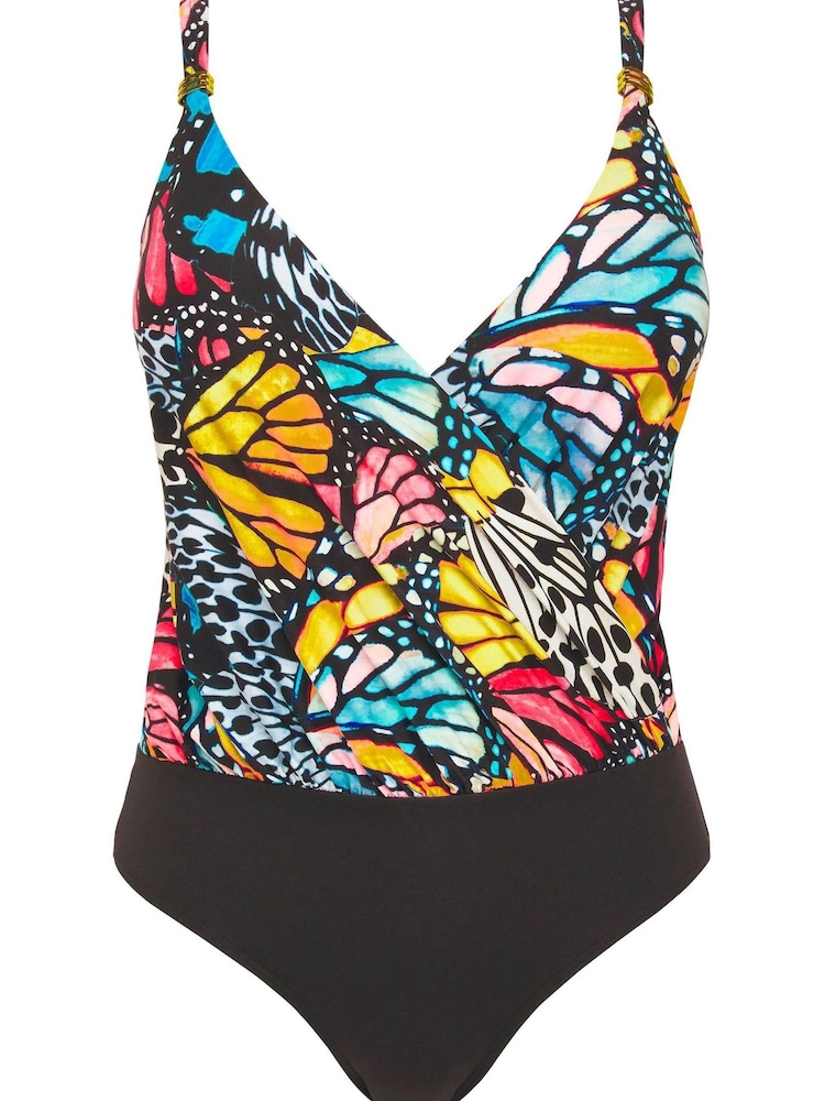 Simply Be Magisculpt Black Butterfly Print Twist Front Blouson Swimsuit - Image 6 of 6
