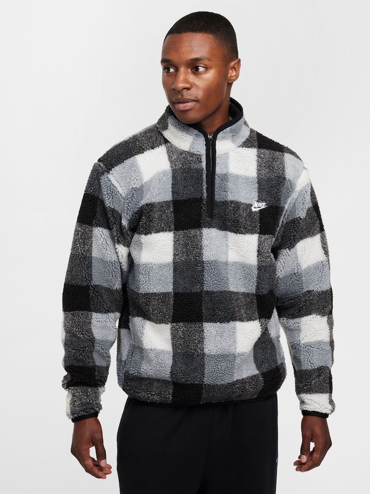 Negro/Blanco - Nike Club Winterized Sherpa Quarter Zip Fleece Top - Imagen 1 de 5