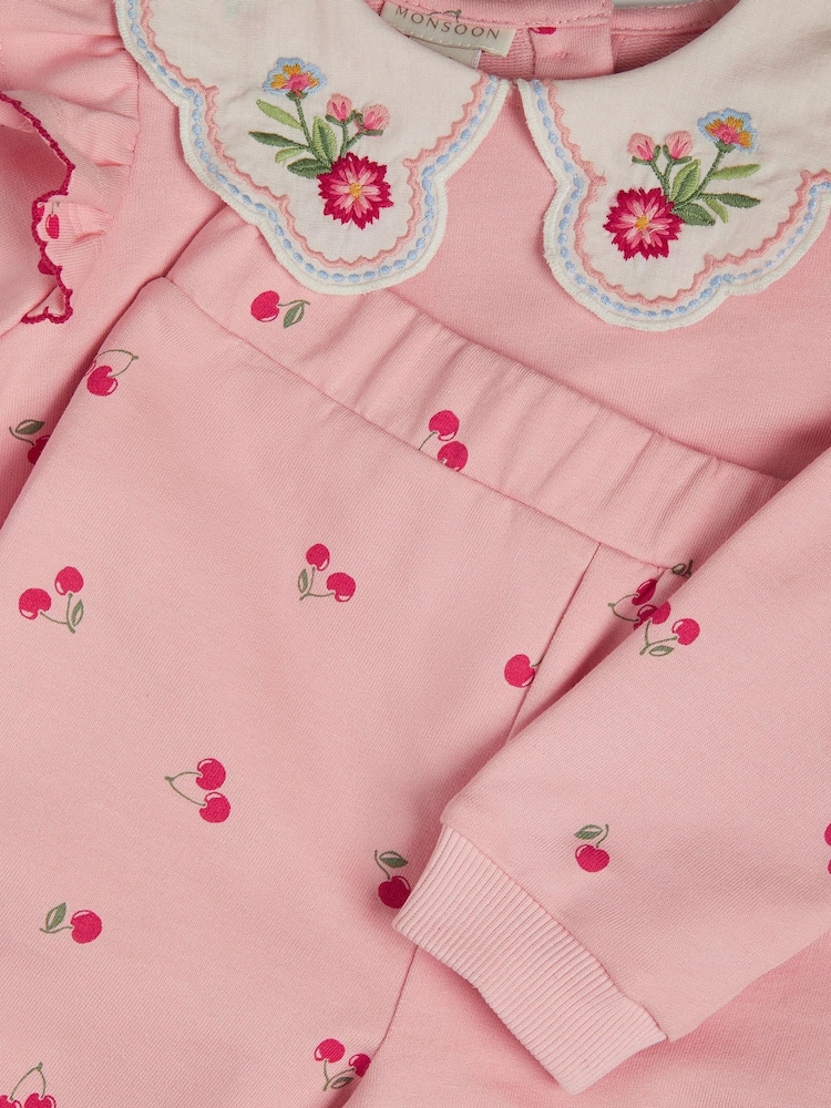 Monsoon Pink Baby Mon Cheri Top & Joggers Set - Image 2 of 2 Monsoon Pink Baby Mon Cheri Top & Joggers Set - Image 2 of 2
