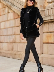 Sosandar Black Pelted Faux Fur Gilet - Image 3 of 5
