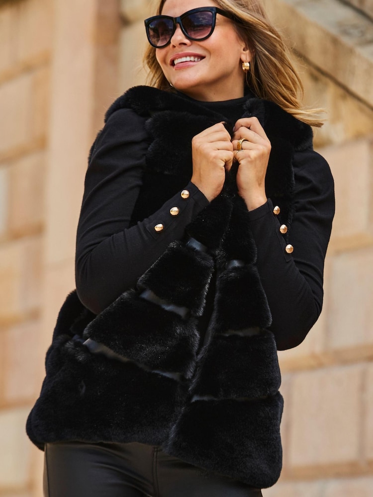 Sosandar Black Pelted Faux Fur Gilet - Image 5 of 5