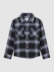 Reiss Blue Multi Idaho Wool Blend Check Overshirt - Image 2 of 7