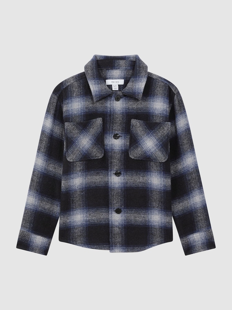 Reiss Blue Multi Idaho Wool Blend Check Overshirt - Image 2 of 7