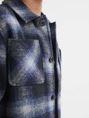 Reiss Blue Multi Idaho Wool Blend Check Overshirt - Image 4 of 7