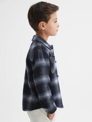 Reiss Blue Multi Idaho Wool Blend Check Overshirt - Image 5 of 7