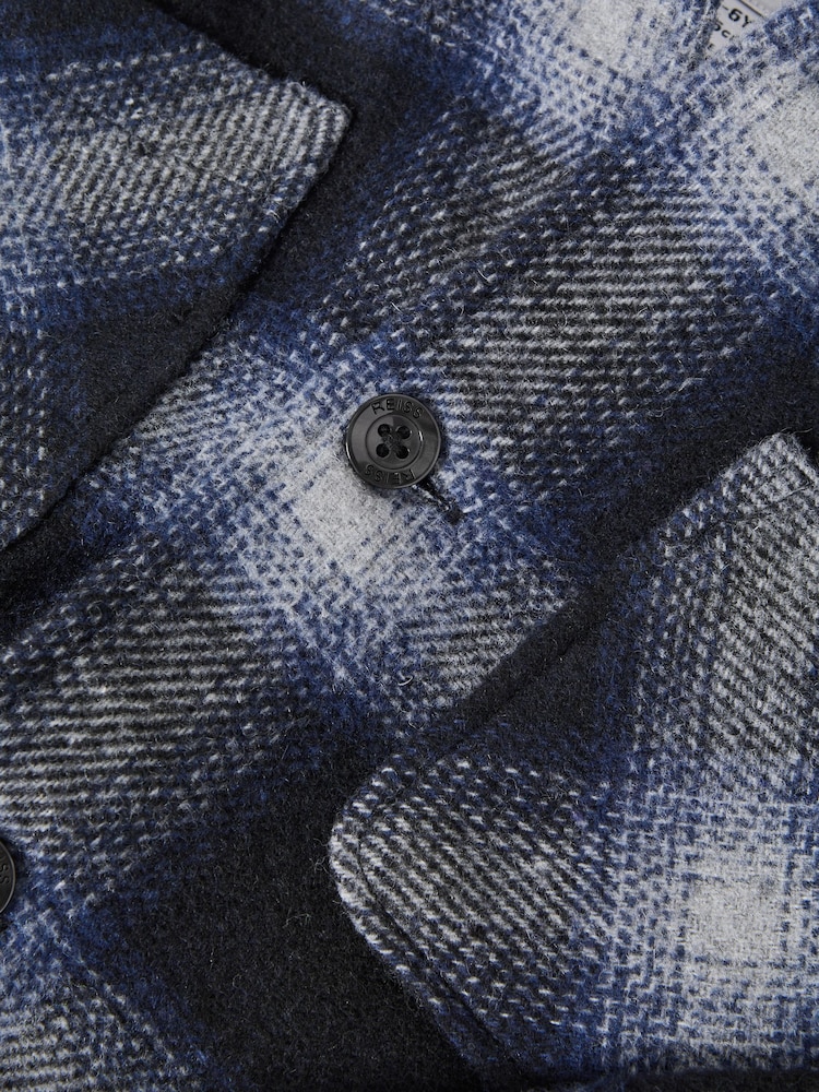 Reiss Blue Multi Idaho Wool Blend Check Overshirt - Image 7 of 7