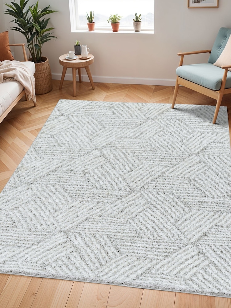 LIVABLISS Grey Geo Cloudy Shaggy Plush Pile Rug - Image 1 of 9