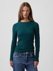 Gap Dark Green Waffle Knit Long Sleeve T-Shirt - Image 1 of 5