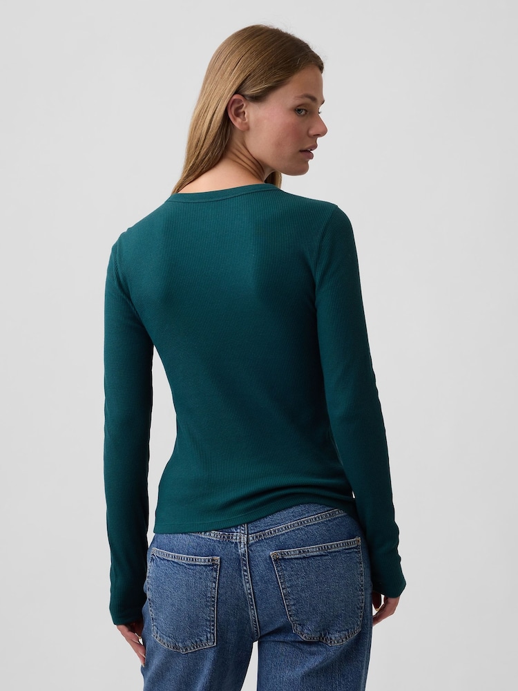 Gap Dark Green Waffle Knit Long Sleeve T-Shirt - Image 2 of 5