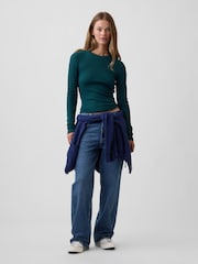 Gap Dark Green Waffle Knit Long Sleeve T-Shirt - Image 3 of 5