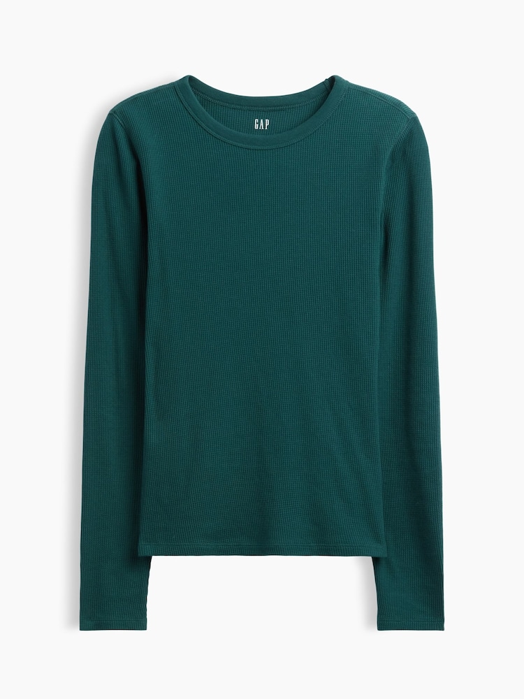 Gap Dark Green Waffle Knit Long Sleeve T-Shirt - Image 5 of 5