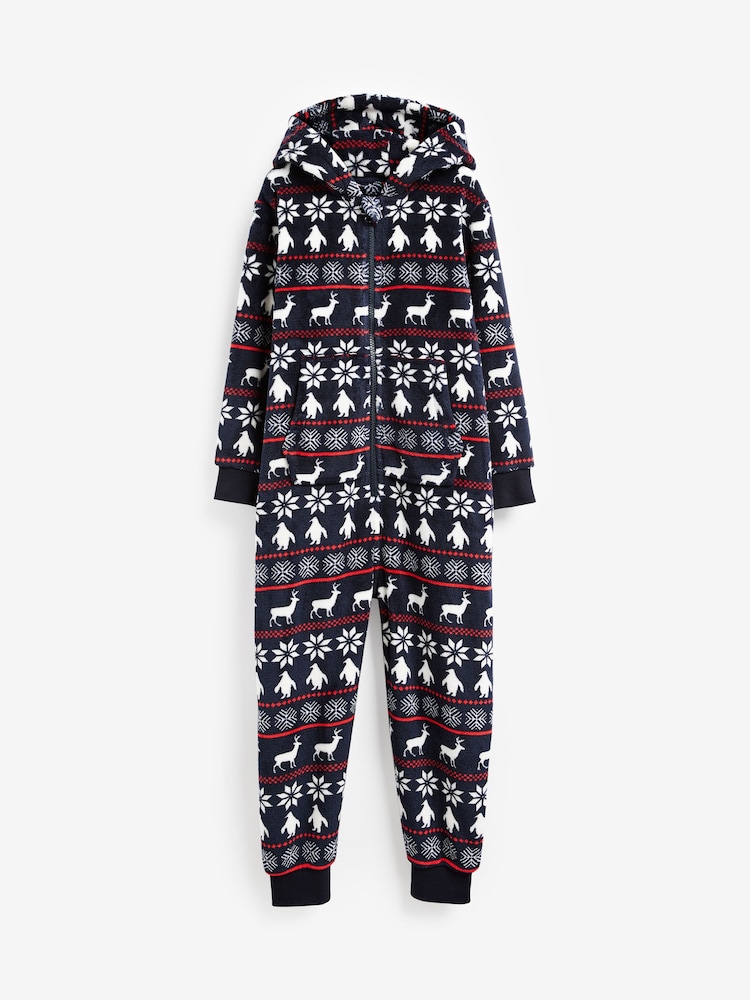 Navy Blue Fairisle Pattern Fairisle Pattern Fleece All-In-One (3-16yrs) - Image 1 of 3