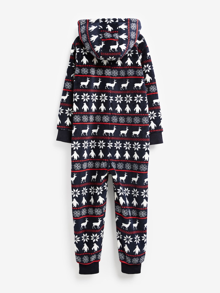 Navy Blue Fairisle Pattern Fairisle Pattern Fleece All-In-One (3-16yrs) - Image 2 of 3