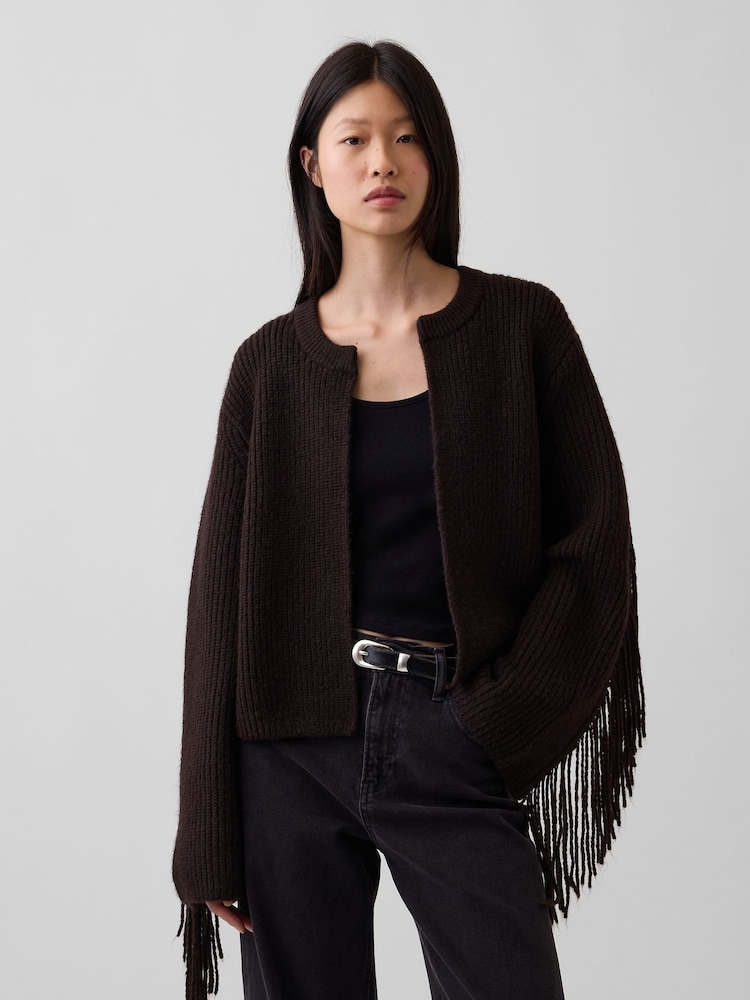 Καφετί - Gap Relaxed Fringe Cardigan - Εικόνα 1 από 4 Καφετί - Gap Relaxed Fringe Cardigan - Εικόνα 1 από 4