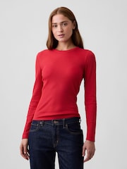 Gap Red Waffle Knit Long Sleeve T-Shirt - Image 1 of 5