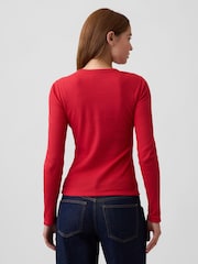 Gap Red Waffle Knit Long Sleeve T-Shirt - Image 2 of 5