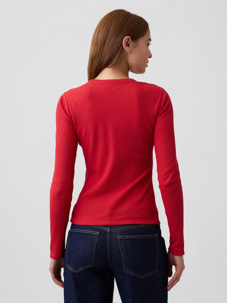 Gap Red Waffle Knit Long Sleeve T-Shirt - Image 2 of 5 Gap Red Waffle Knit Long Sleeve T-Shirt - Image 2 of 5