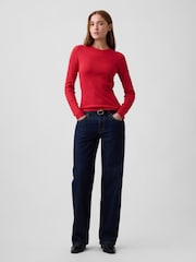 Gap Red Waffle Knit Long Sleeve T-Shirt - Image 3 of 5