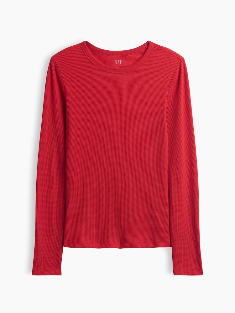 Gap Red Waffle Knit Long Sleeve T-Shirt - Image 5 of 5 Gap Red Waffle Knit Long Sleeve T-Shirt - Image 5 of 5