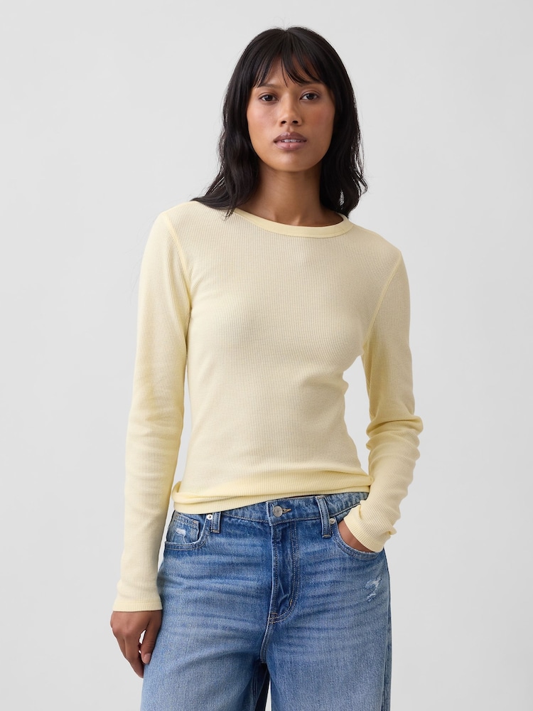 Gap Yellow Waffle Knit Long Sleeve T-Shirt - Image 1 of 5 Gap Yellow Waffle Knit Long Sleeve T-Shirt - Image 1 of 5