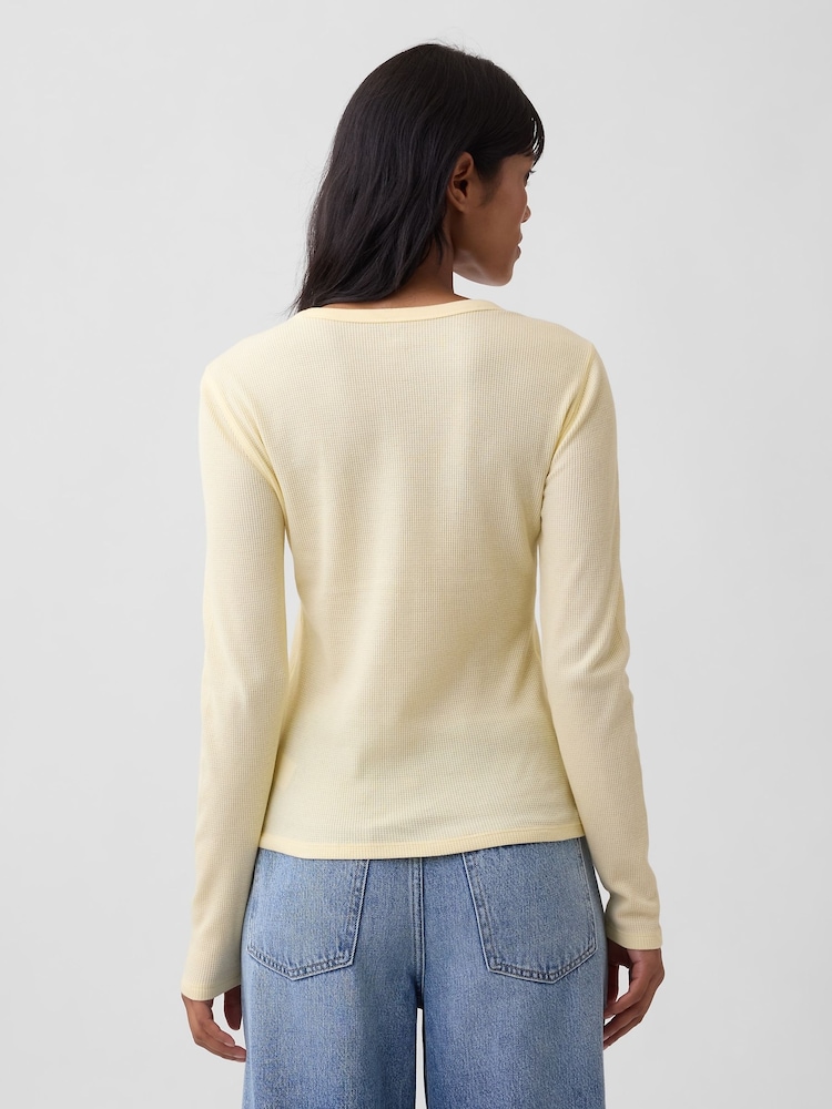 Gap Yellow Waffle Knit Long Sleeve T-Shirt - Image 2 of 5 Gap Yellow Waffle Knit Long Sleeve T-Shirt - Image 2 of 5