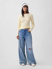 Gap Yellow Waffle Knit Long Sleeve T-Shirt - Image 3 of 5