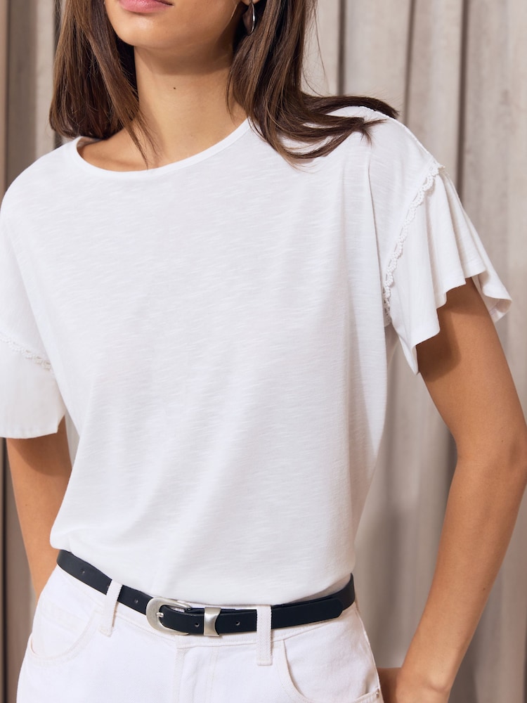 Lipsy White Flutter Sleeve T-Shirt - Image 1 of 5