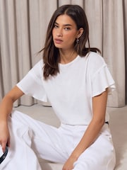 Lipsy White Flutter Sleeve T-Shirt - Image 2 of 5
